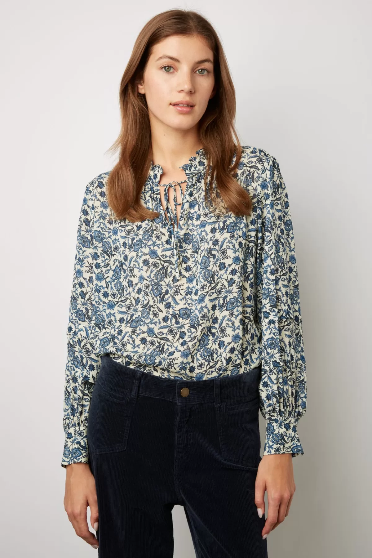 Gerarddarel Blouse à col montant et imprimé fleurs - CECILE Bleu-Femme Chemises & Blouses