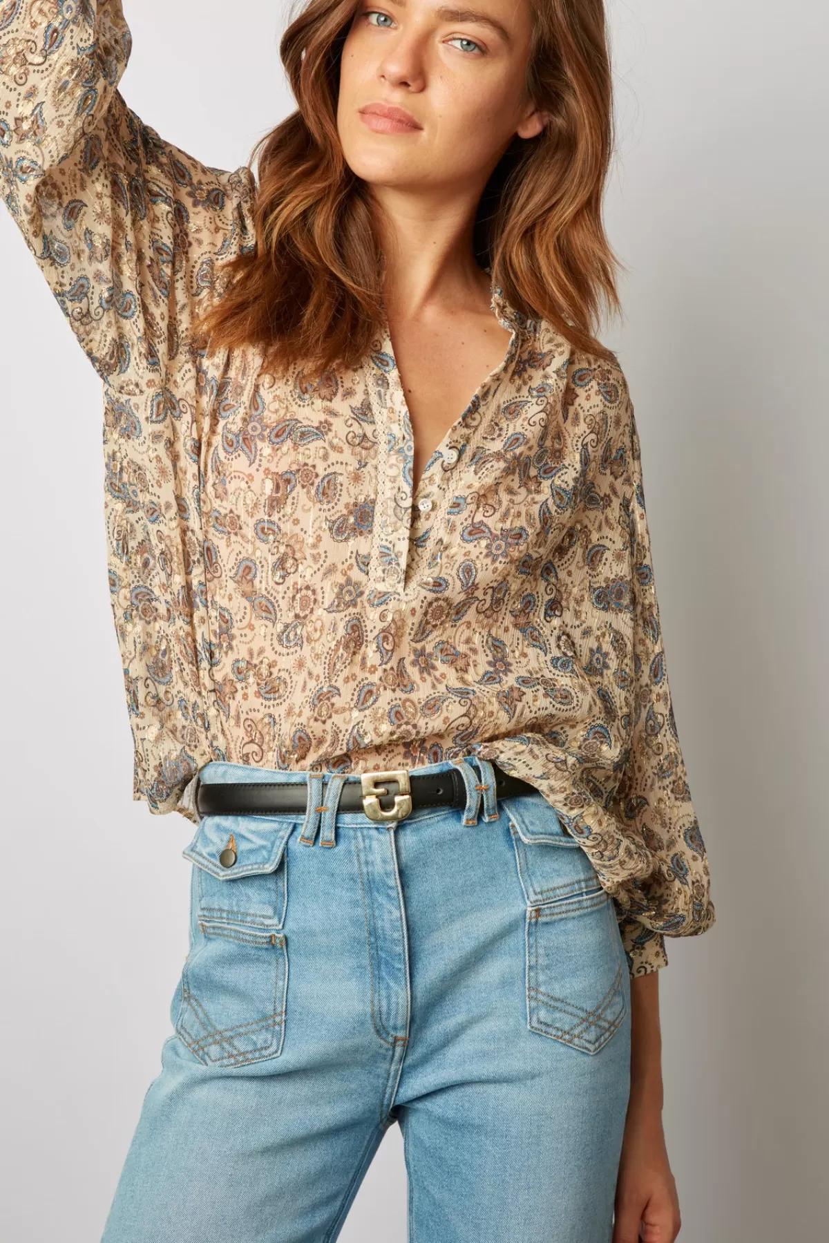 Gerarddarel Blouse à motif cachemire et lurex - CLARISSE Beige-Femme Chemises & Blouses