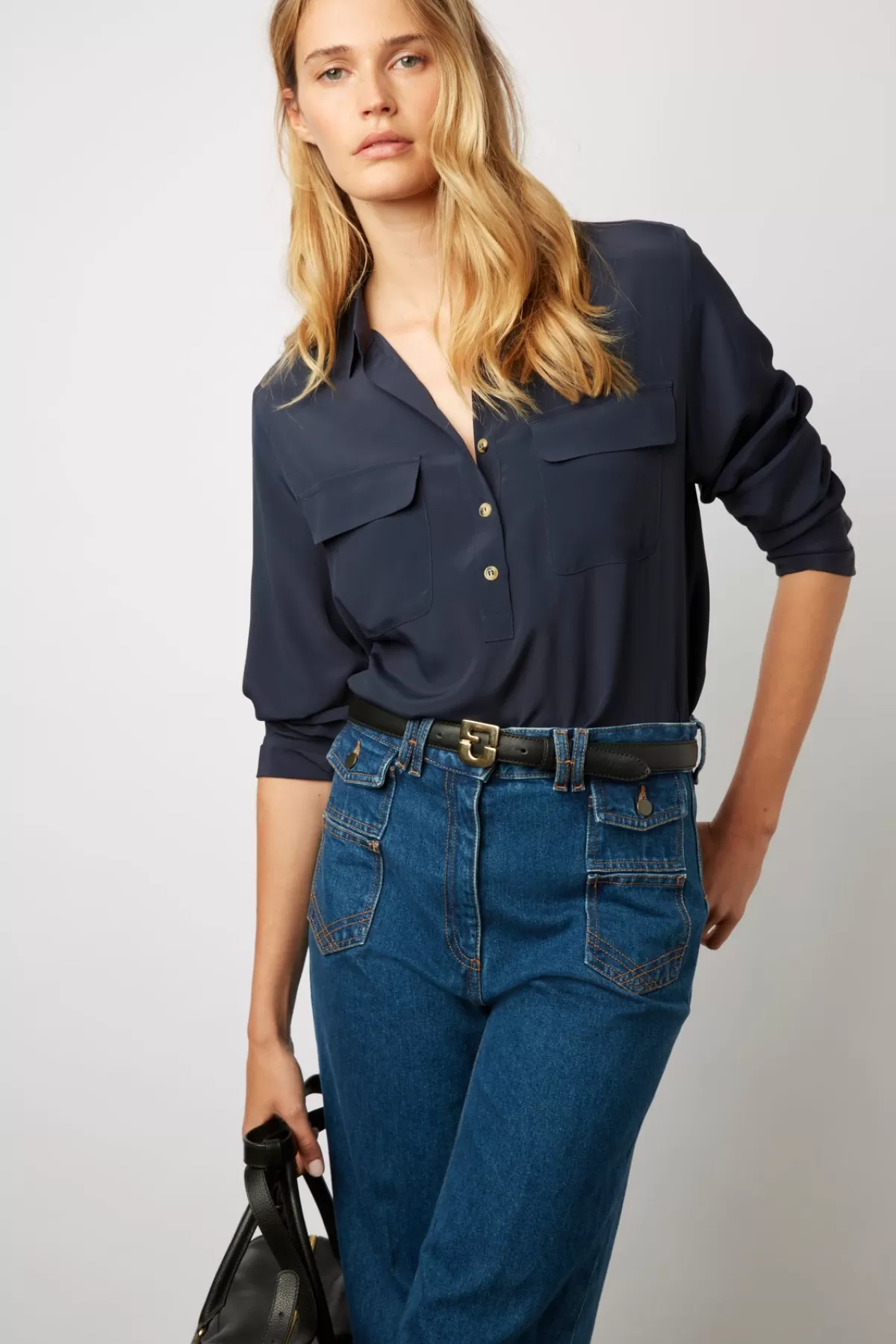 Gerarddarel Blouse en mélange de soie - CARINE Bleu foncé / Marine-Femme Chemises & Blouses