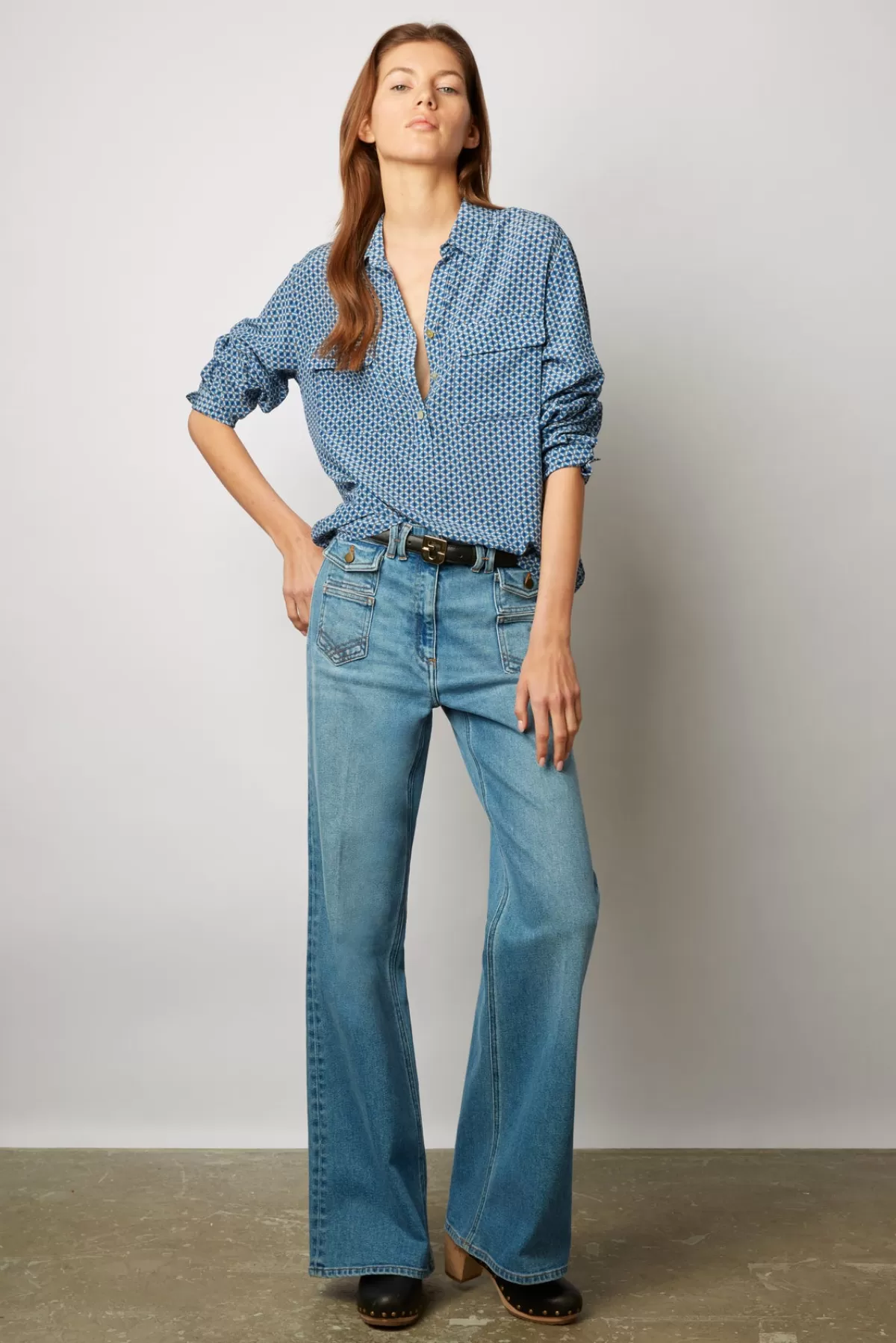 Gerarddarel Blouse en soie imprimé géométrique - CARINE Bleu-Femme Chemises & Blouses