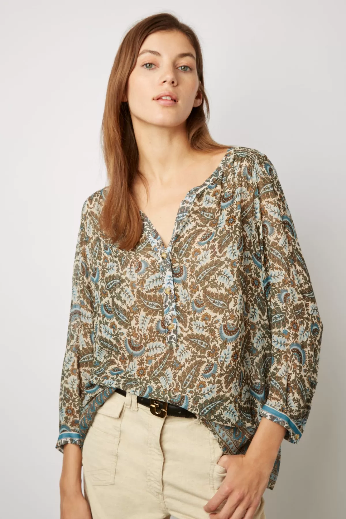 Gerarddarel Blouse imprimé végétal - CHANTAL Kaki-Femme Chemises & Blouses