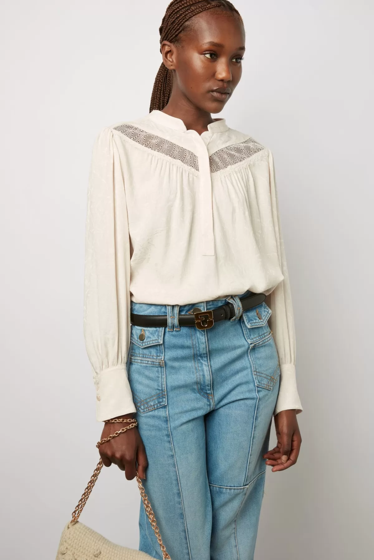 Gerarddarel Blouse satinée avec détails de dentelle - COSIMA Blanc-Femme Chemises & Blouses