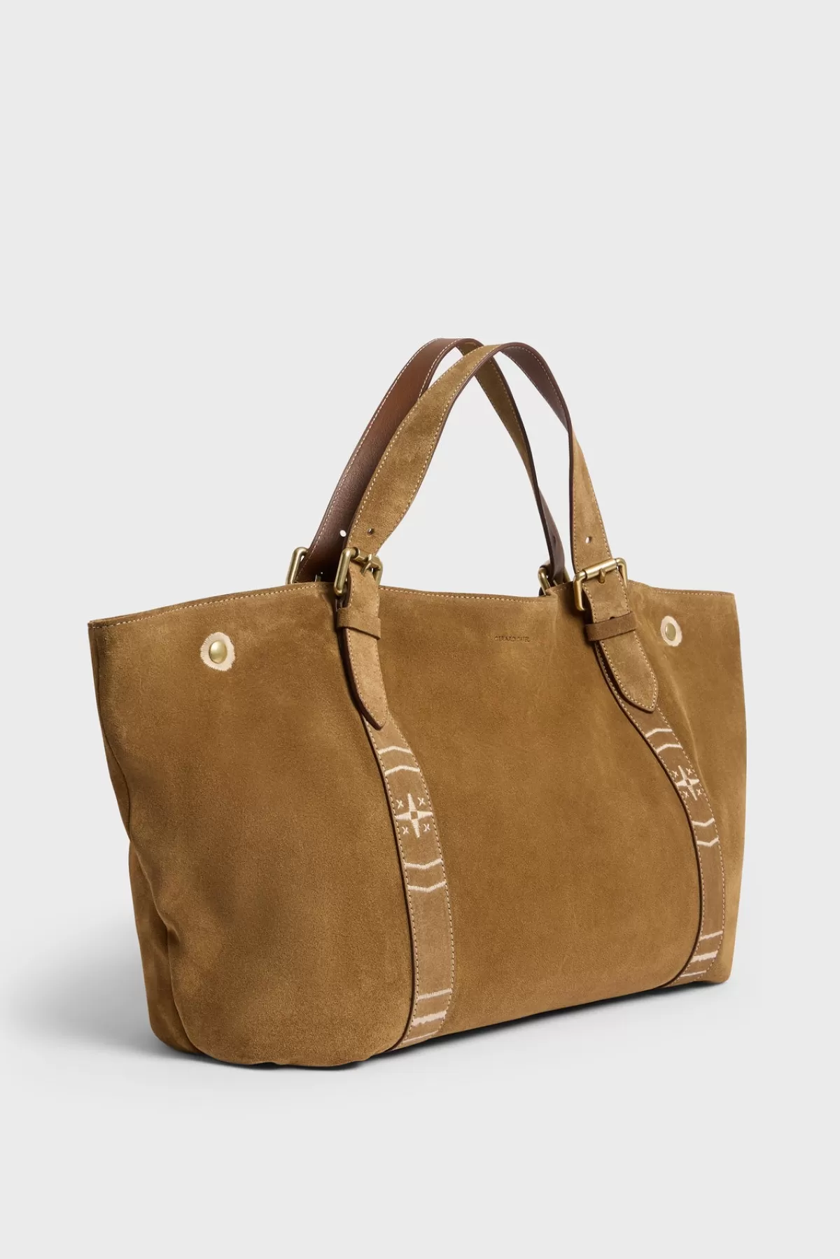 Gerarddarel Cabas en cuir velours avec broderies - SHOPPER Camel-Femme Sacs à main | Sacs porté épaule | Paniers & Cabas