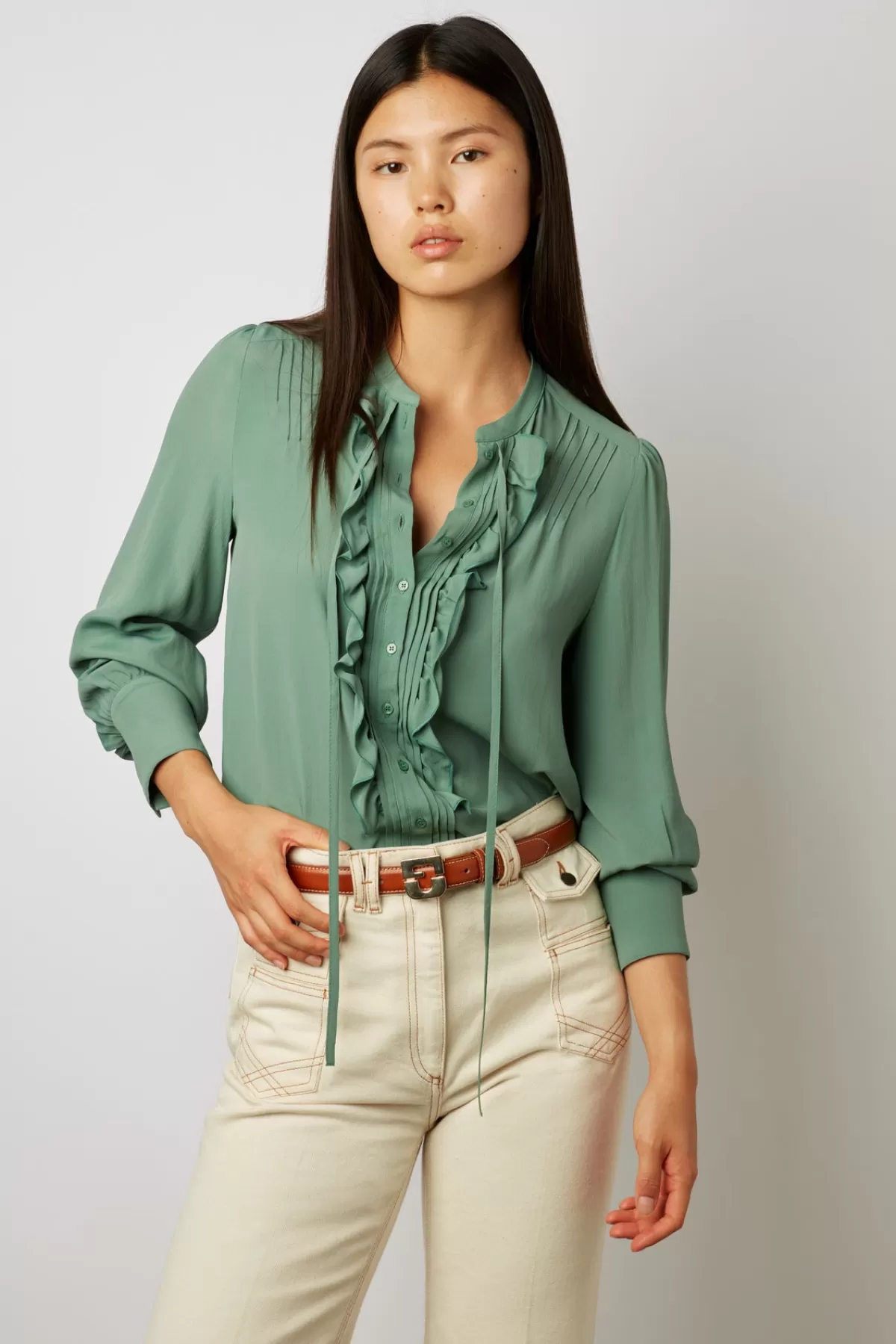 Gerarddarel Chemise en mousseline unie à volants - CLEO Vert-Femme Chemises & Blouses