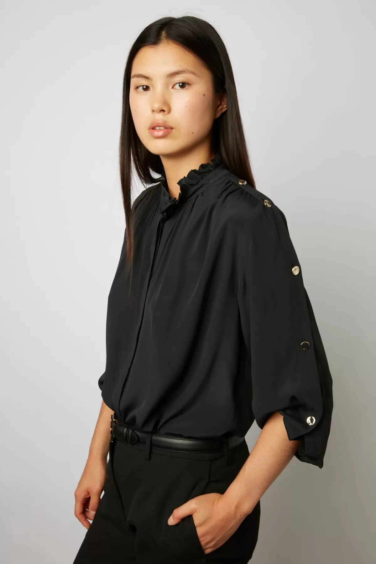 Gerarddarel Chemise fluide à col montant et boutons dorés - CLEMENTINE Noir-Femme Chemises & Blouses