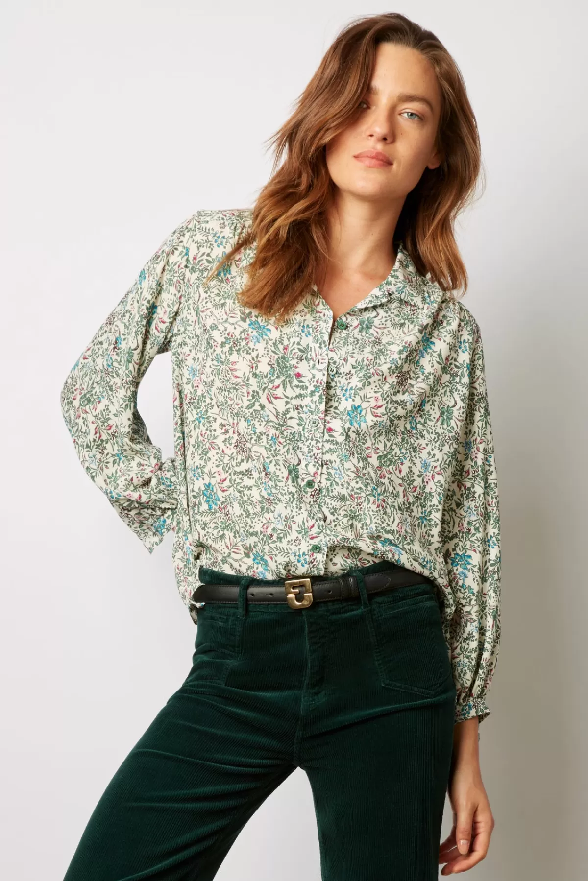 Gerarddarel Chemise fluide à fleurs - COLOMBE Vert-Femme Chemises & Blouses