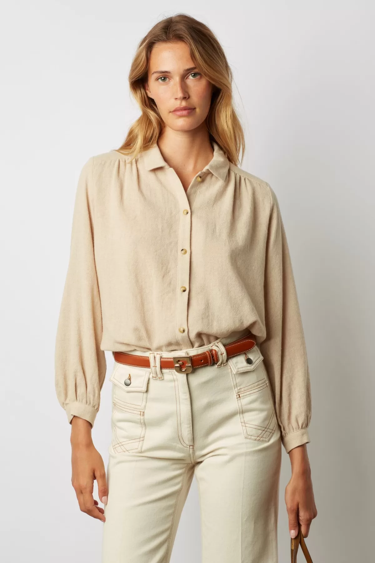 Gerarddarel Chemise unie en laine mélangée - COLOMBE Beige-Femme Chemises & Blouses