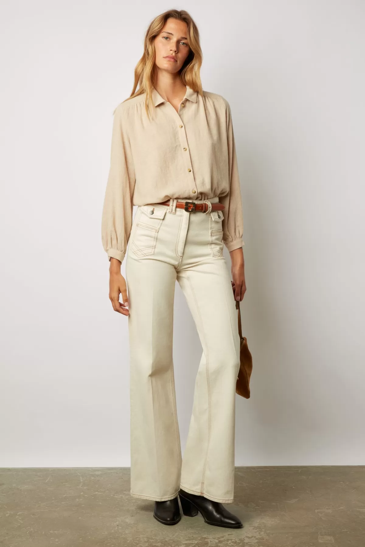 Gerarddarel Chemise unie en laine mélangée - COLOMBE Beige-Femme Chemises & Blouses