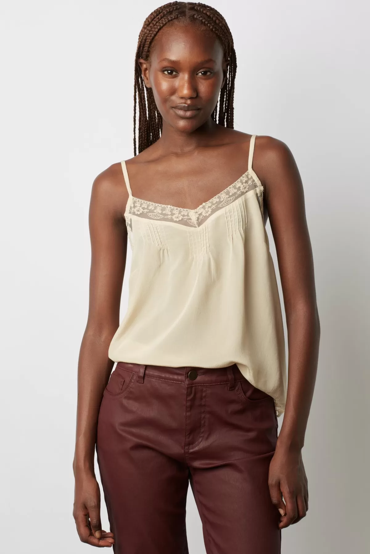 Gerarddarel Débardeur en soie et dentelle - CLARA Blanc-Femme Tops & Sweats | Chemises & Blouses