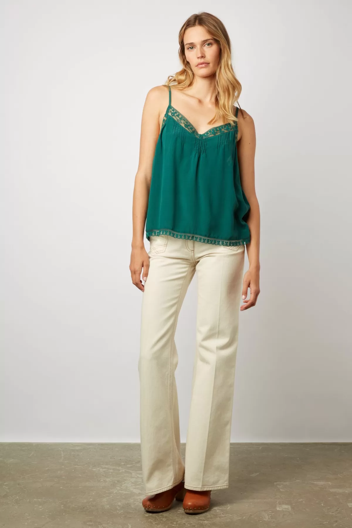 Gerarddarel Débardeur en soie et dentelle - CLARA Vert-Femme Tops & Sweats | Chemises & Blouses