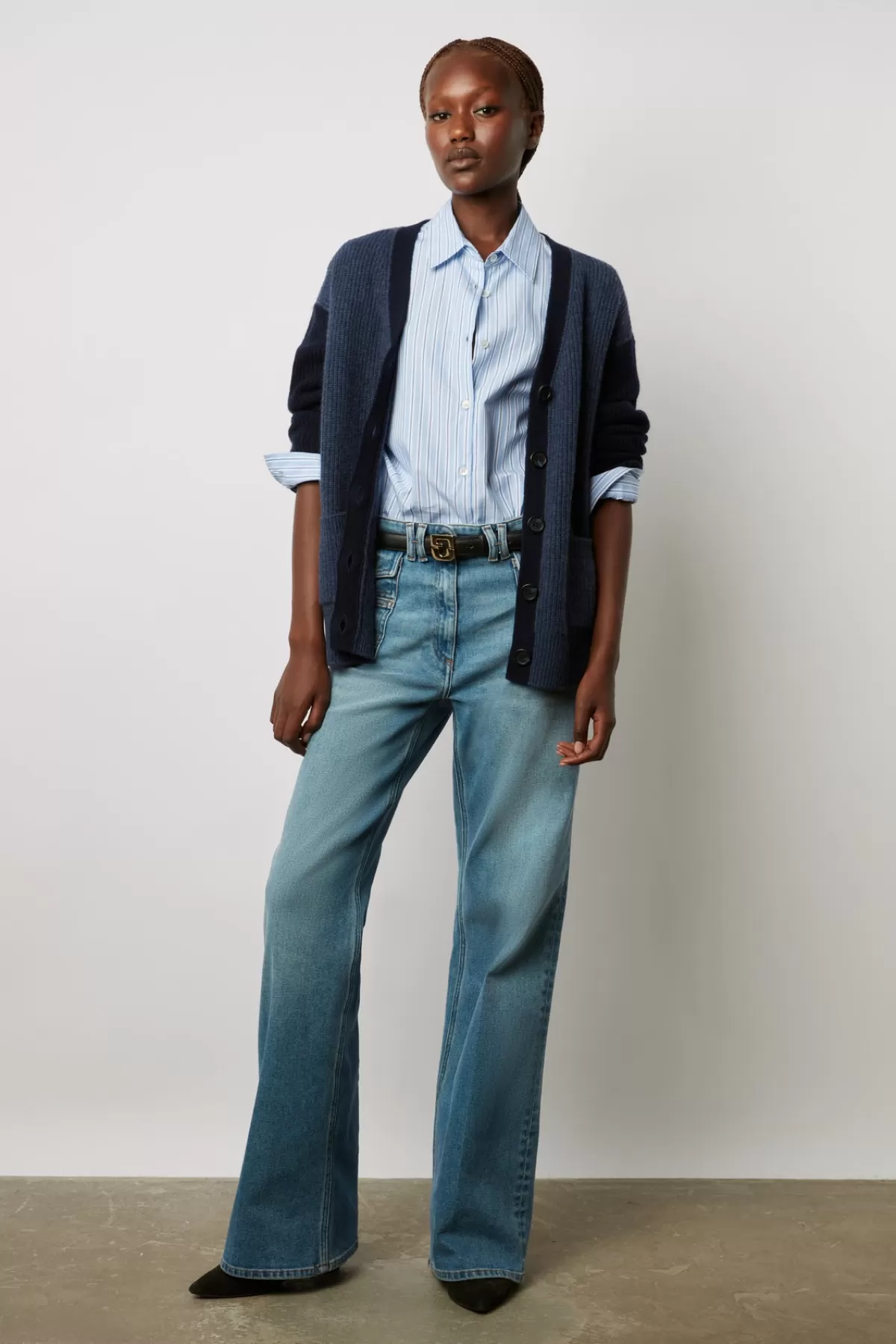 Gerarddarel Gilet color block en cachemire à côtes - LOEVA Bleu foncé / Marine-Femme Maille