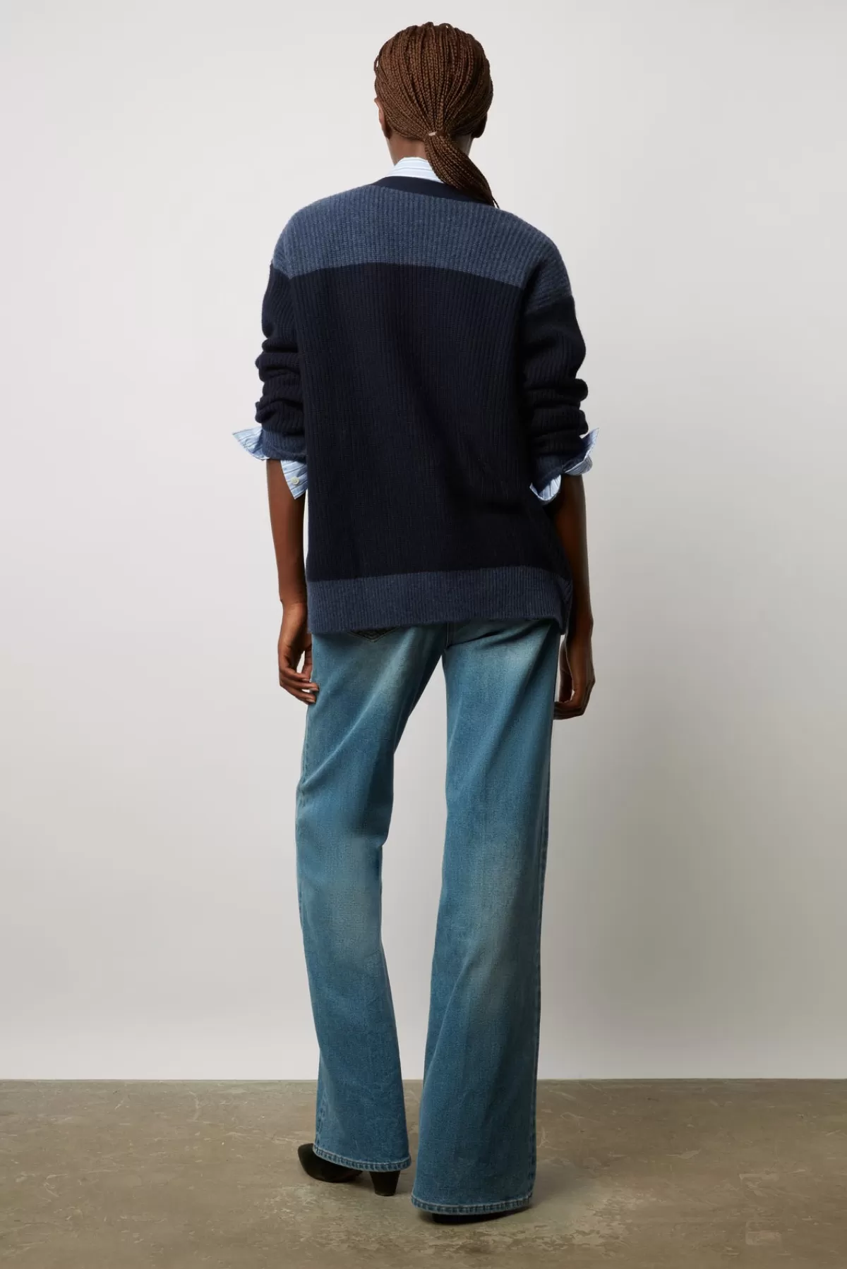 Gerarddarel Gilet color block en cachemire à côtes - LOEVA Bleu foncé / Marine-Femme Maille