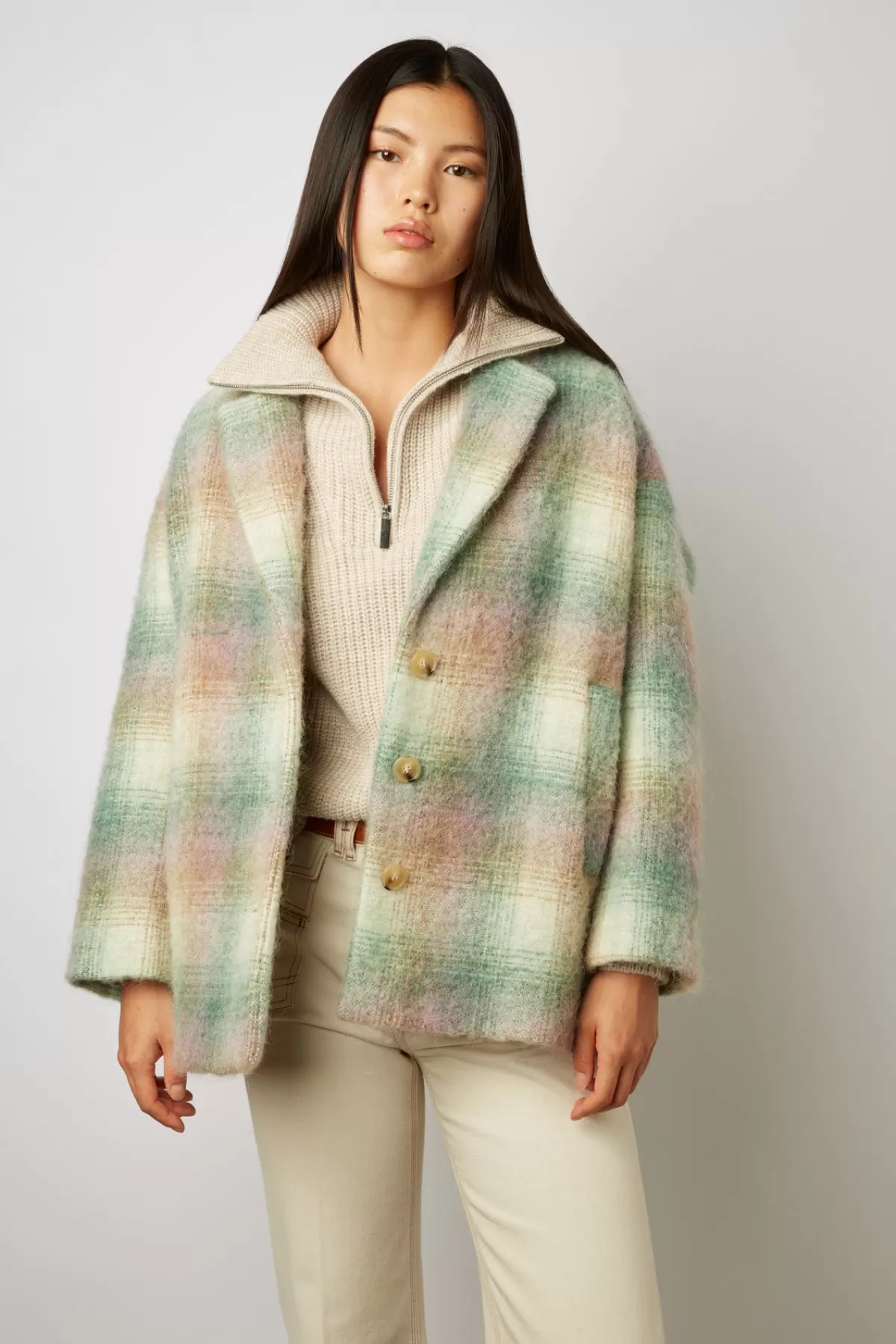 Gerarddarel Manteau court à carreaux en laine mélangée - SAHORY Multicolore-Femme Manteaux et Trenchs