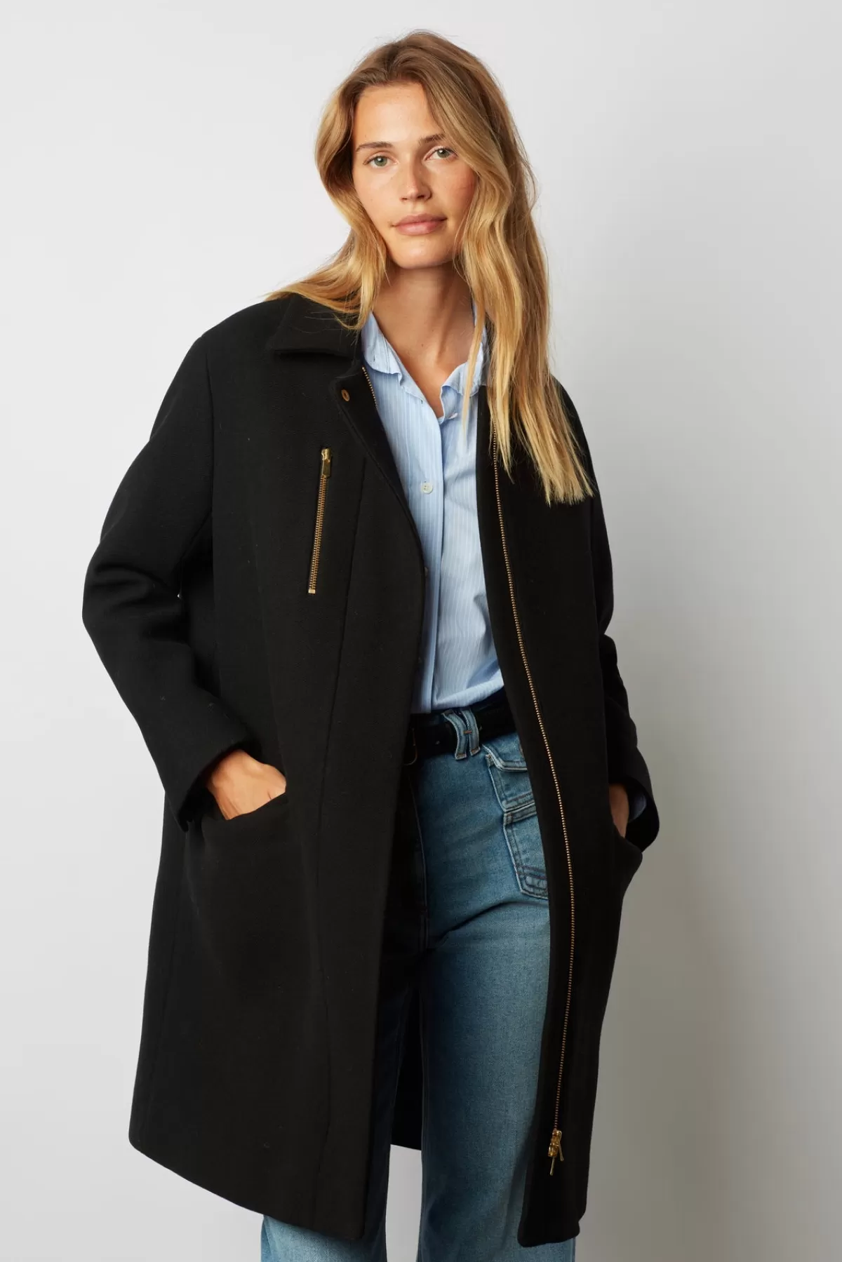 Gerarddarel Manteau droit zippé en laine mélangée - SATHYA Noir-Femme Manteaux et Trenchs