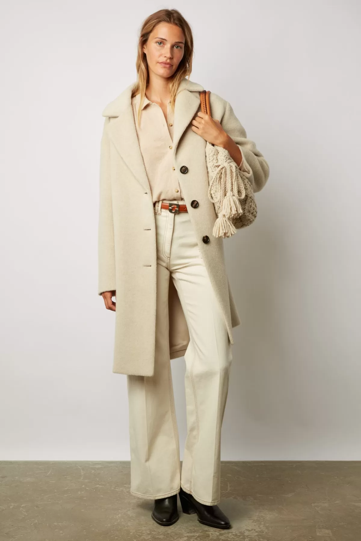 Gerarddarel Manteau mi-long en laine et alpaga - SYMA Blanc-Femme Manteaux et Trenchs