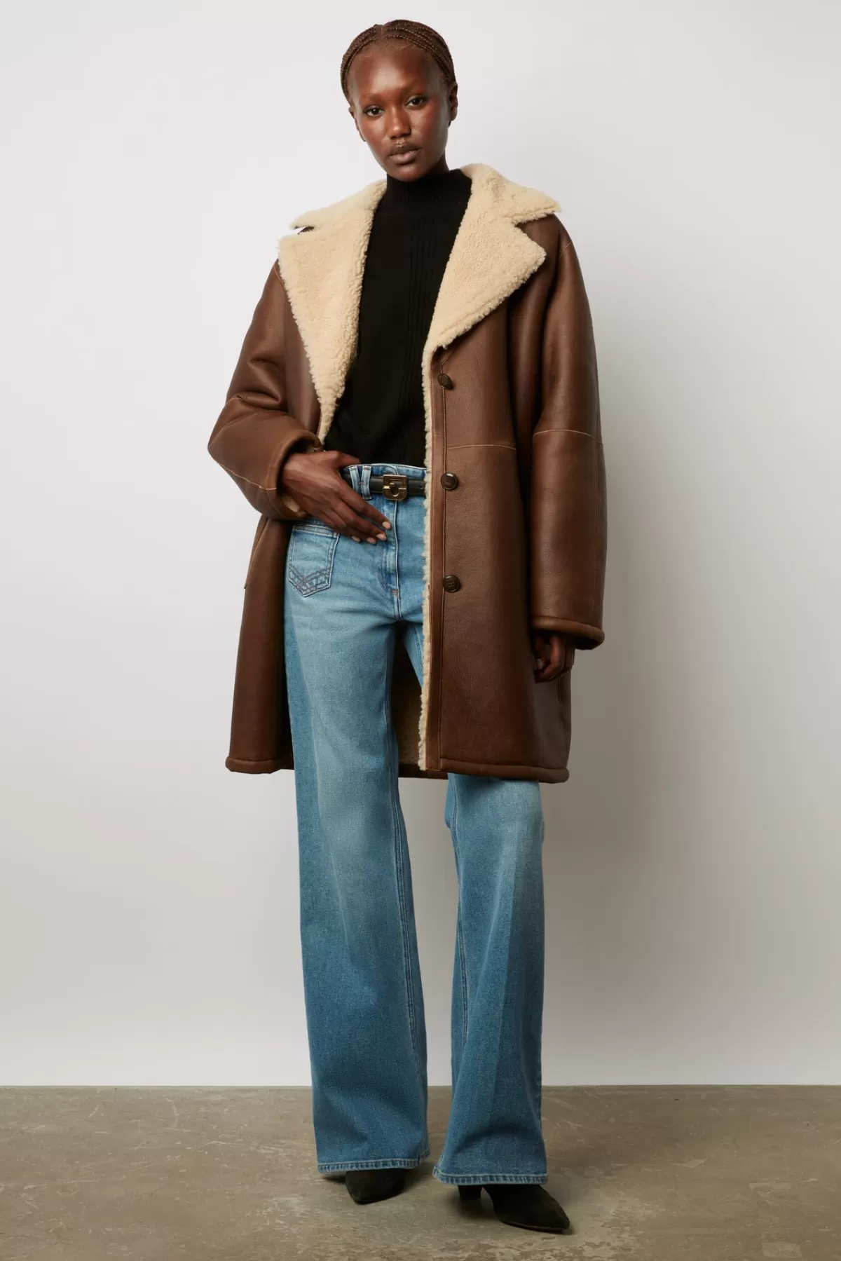 Gerarddarel Manteau vintage en peau lainée - MALISSIA Marron-Femme Manteaux et Trenchs | Cuirs & Peaux