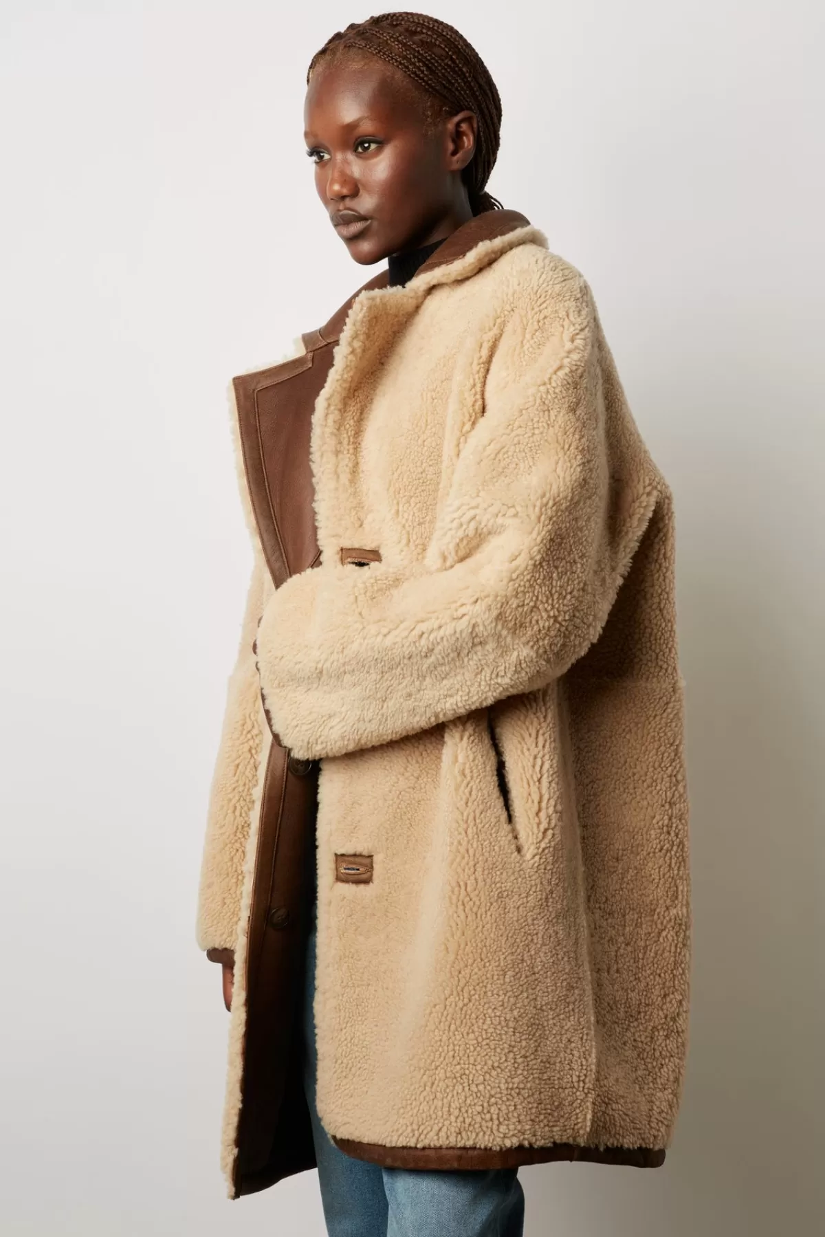 Gerarddarel Manteau vintage en peau lainée - MALISSIA Marron-Femme Manteaux et Trenchs | Cuirs & Peaux
