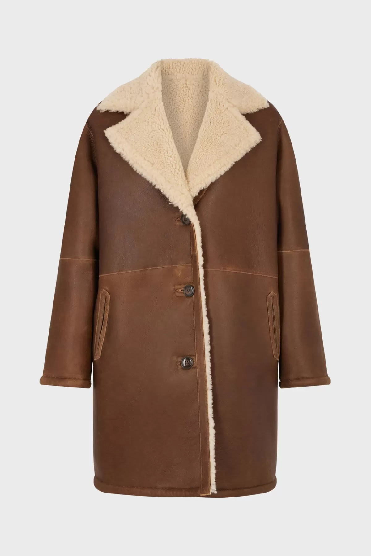 Gerarddarel Manteau vintage en peau lainée - MALISSIA Marron-Femme Manteaux et Trenchs | Cuirs & Peaux