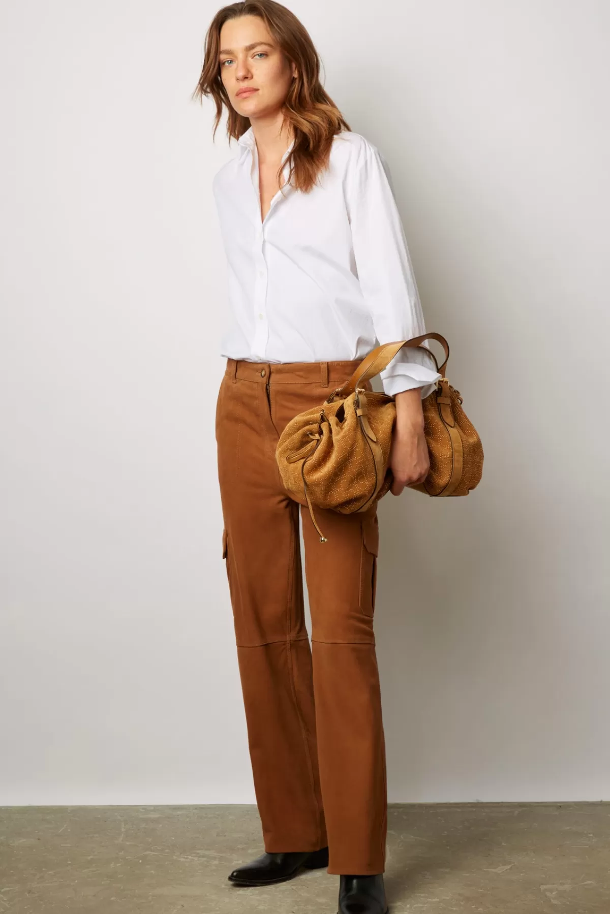 Gerarddarel Pantalon cargo en chèvre velours - NAILYS Marron-Femme Pantalons & Jeans | Cuirs & Peaux