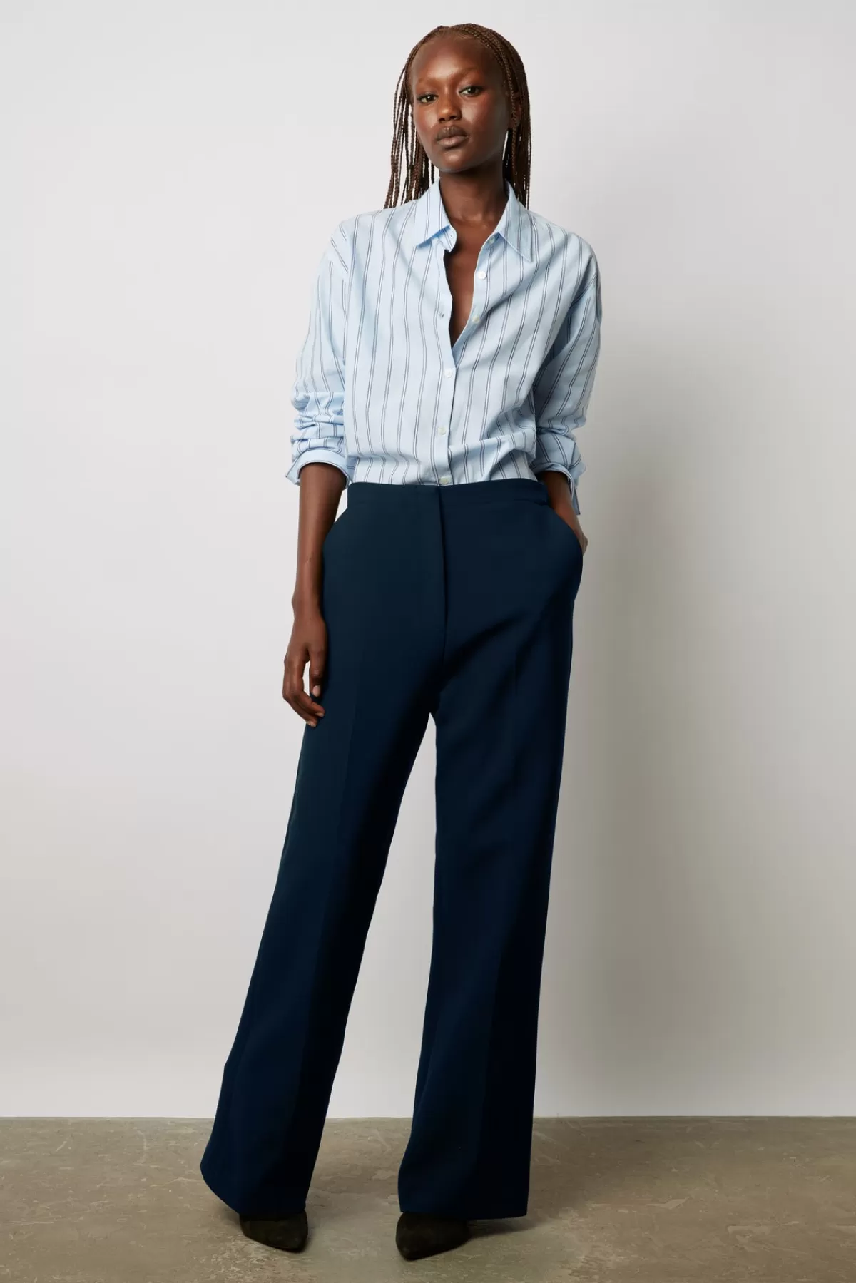 Gerarddarel Pantalon droit uni - EREEN Bleu foncé / Marine-Femme Pantalons & Jeans