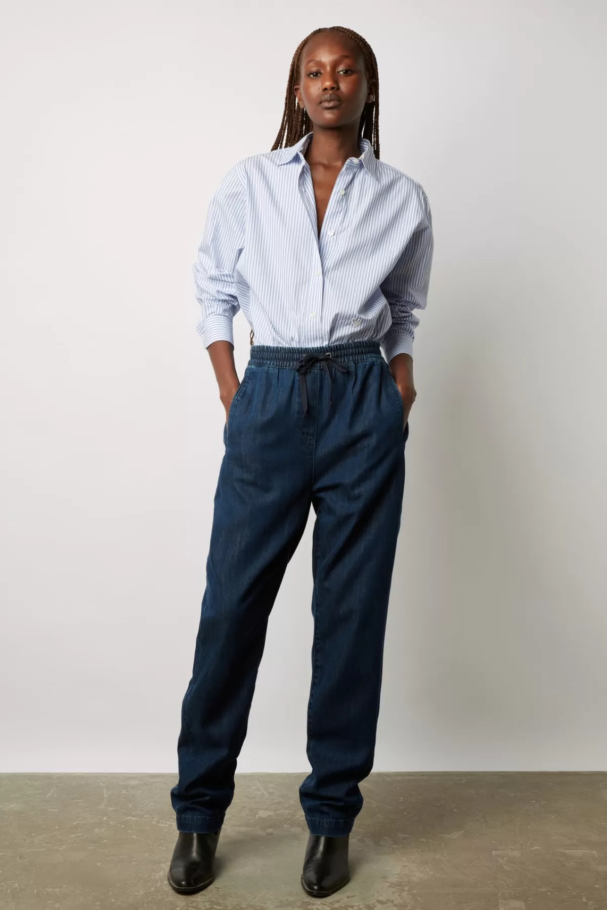 Gerarddarel Pantalon large en denim - EMELINE Bleu foncé / Marine-Femme Pantalons & Jeans