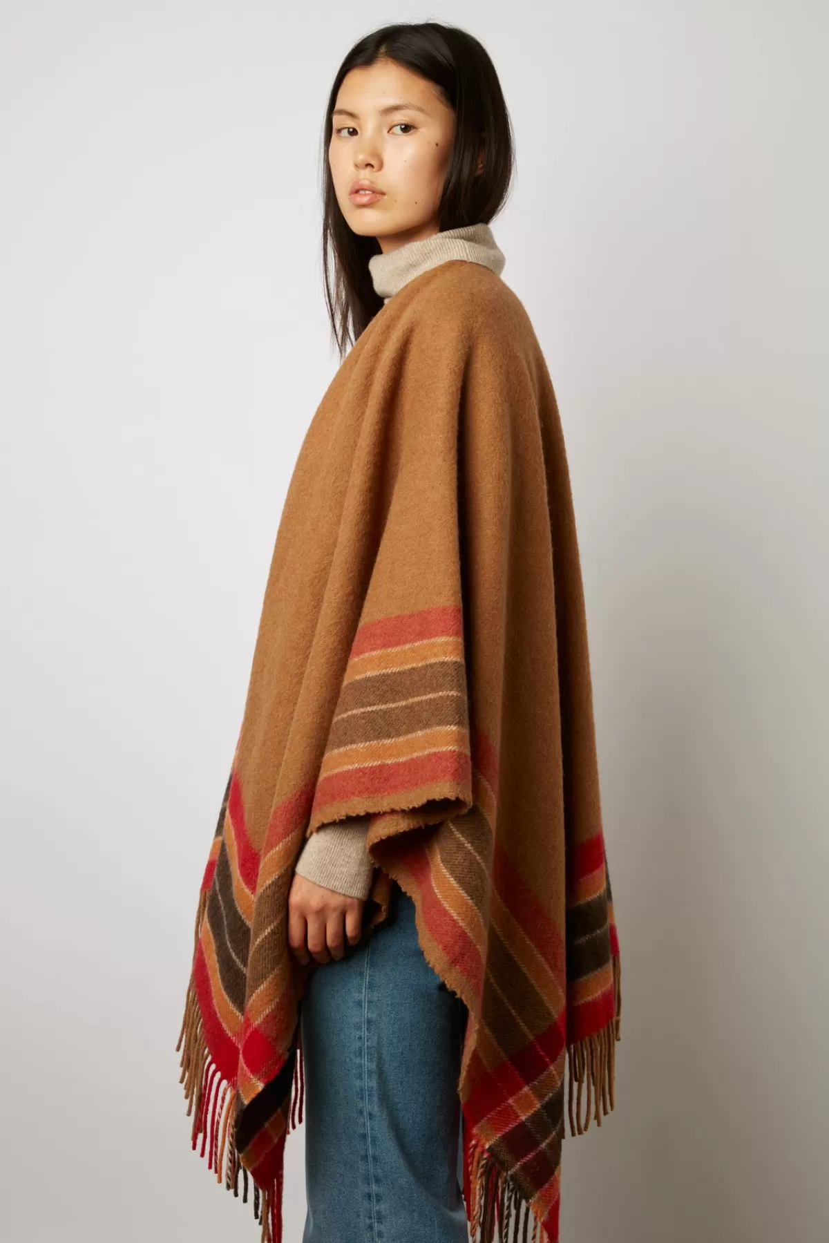 Gerarddarel Poncho rayé en laine mélangée - GEENA Marron-Femme Manteaux et Trenchs | Maille | Echarpes & foulards