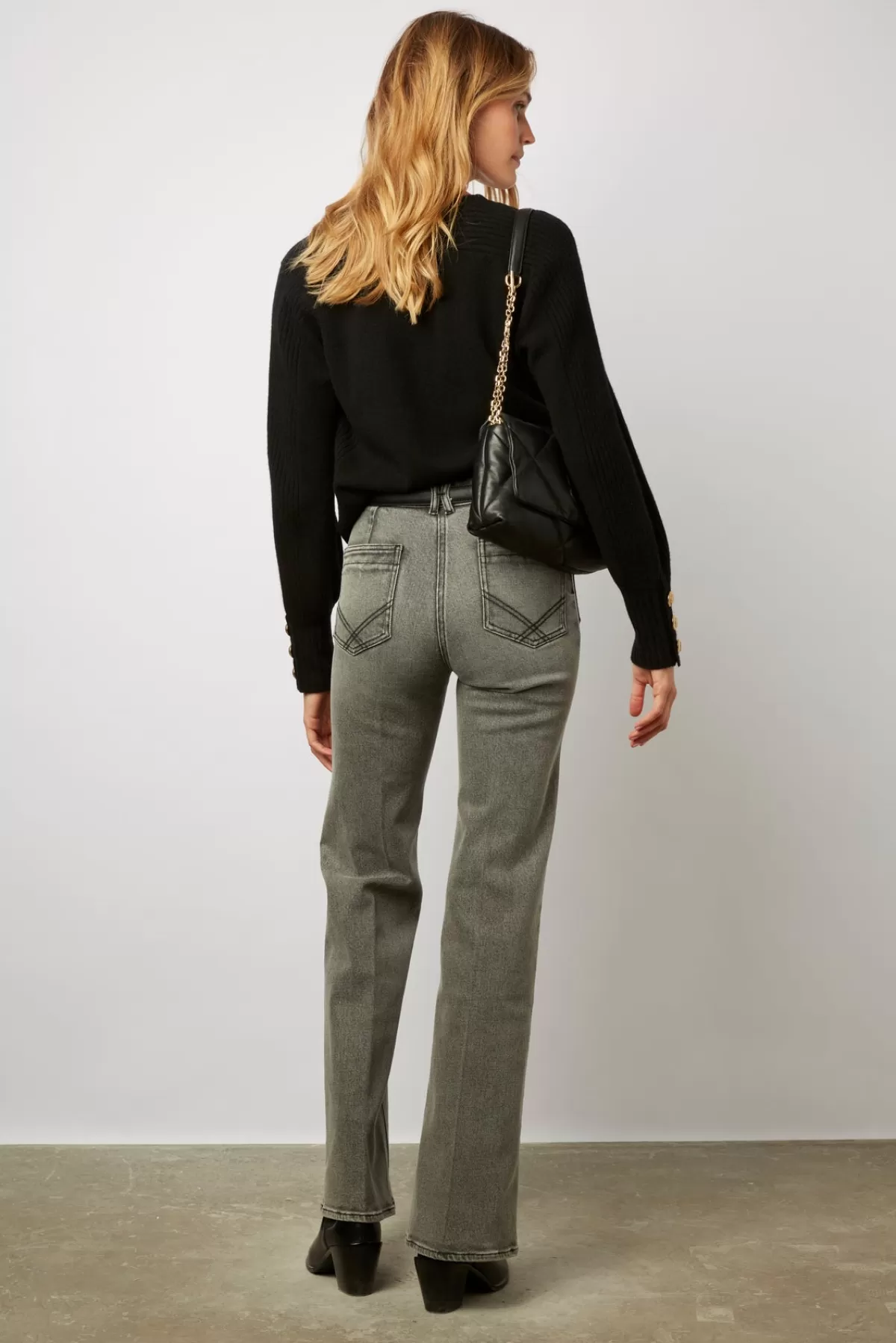 Gerarddarel Pull col rond en laine et boutons dorés - LEILANIE Noir-Femme Maille