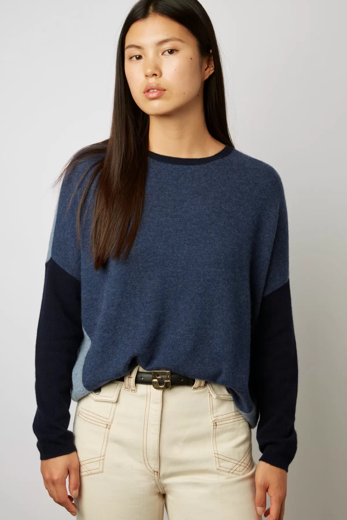 Gerarddarel Pull color block en cachemire à col rond - LOVANA Bleu foncé / Marine-Femme Maille