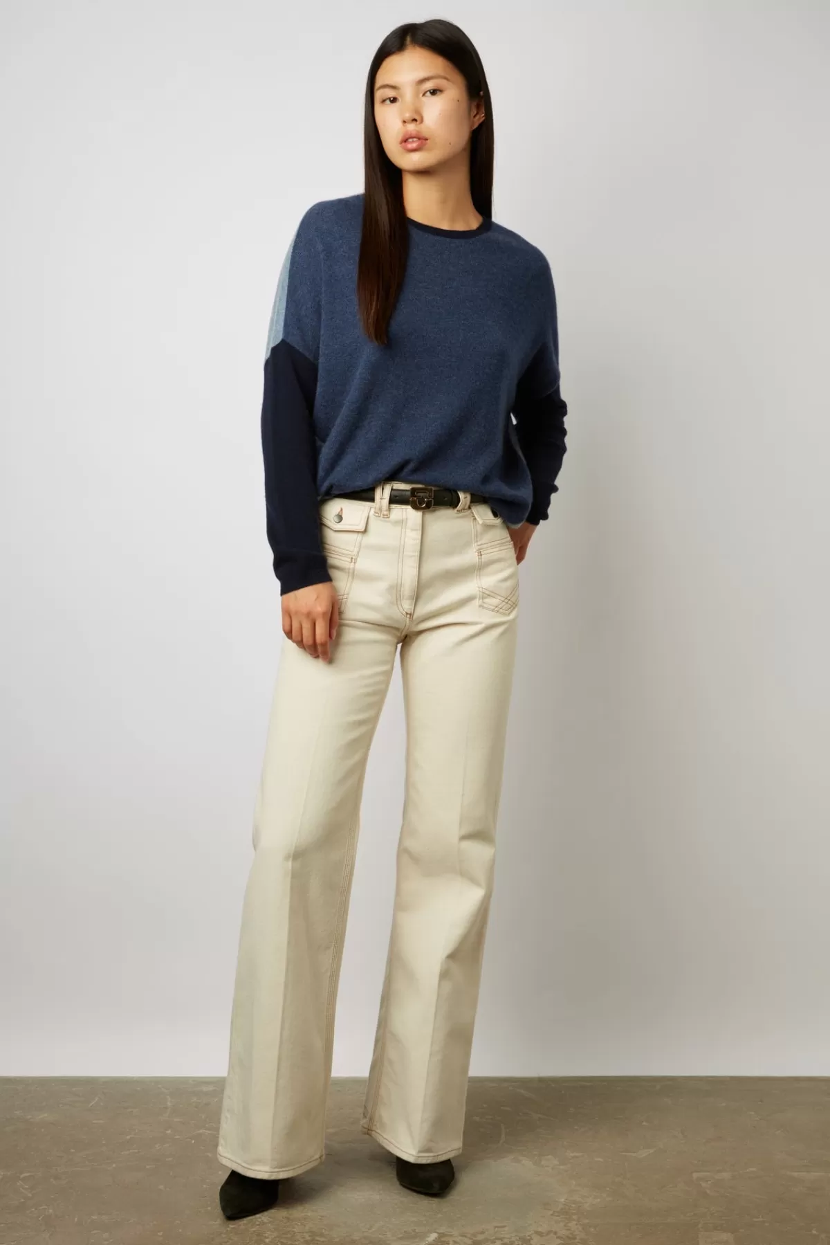 Gerarddarel Pull color block en cachemire à col rond - LOVANA Bleu foncé / Marine-Femme Maille