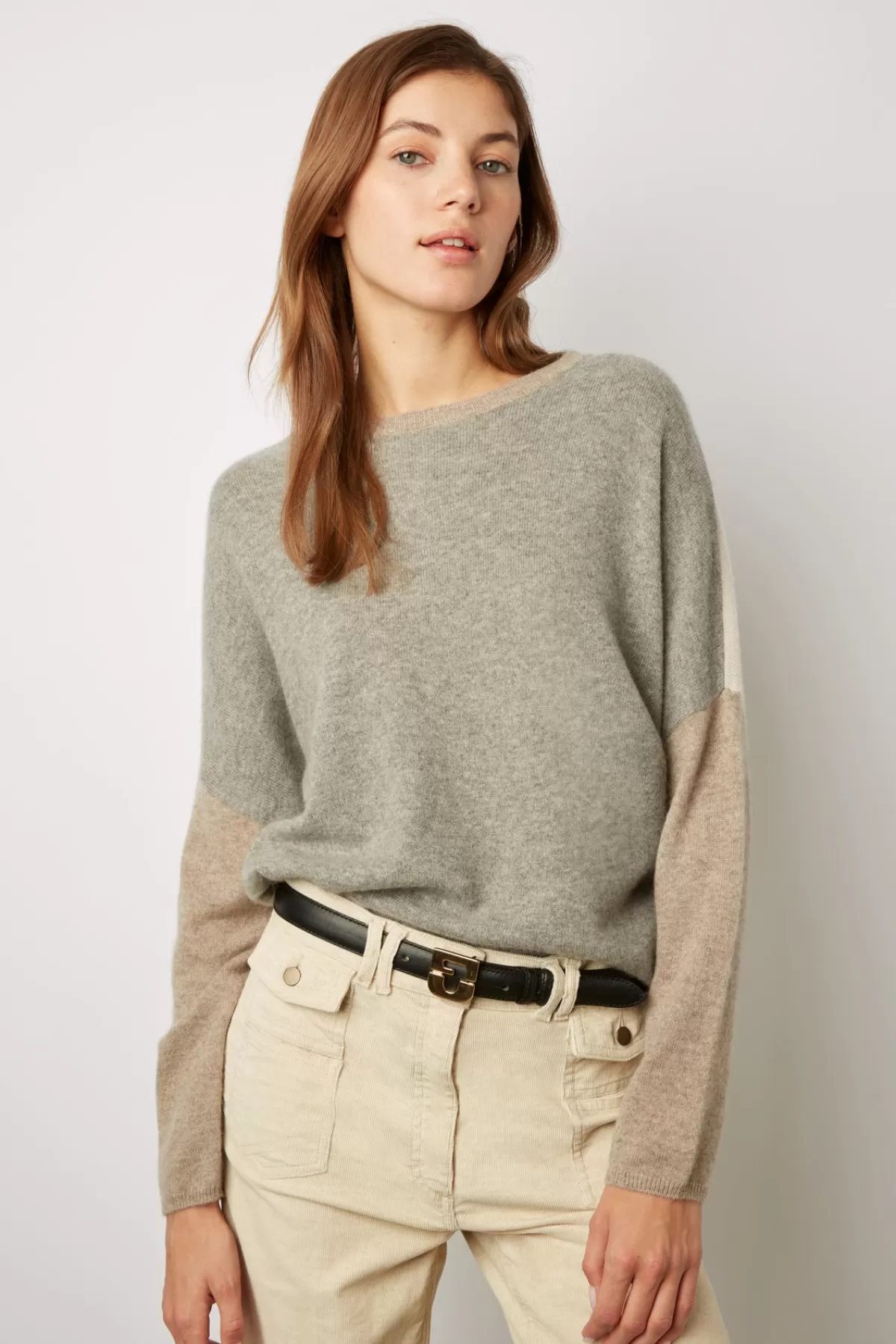 Gerarddarel Pull color block en cachemire à col rond - LOVANA Gris-Femme Maille