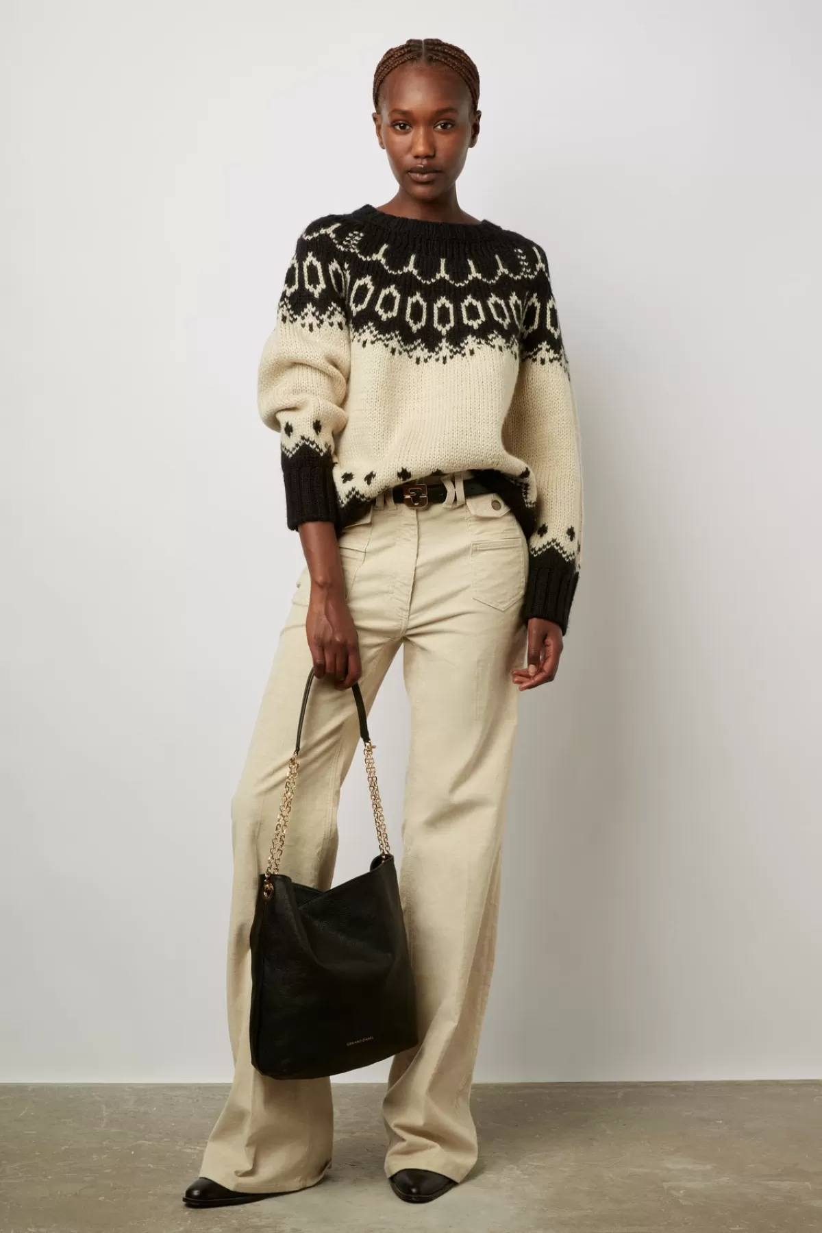 Gerarddarel Pull d'hiver en laine mélangée et motifs bicolores - LOUNESS Beige-Femme Maille