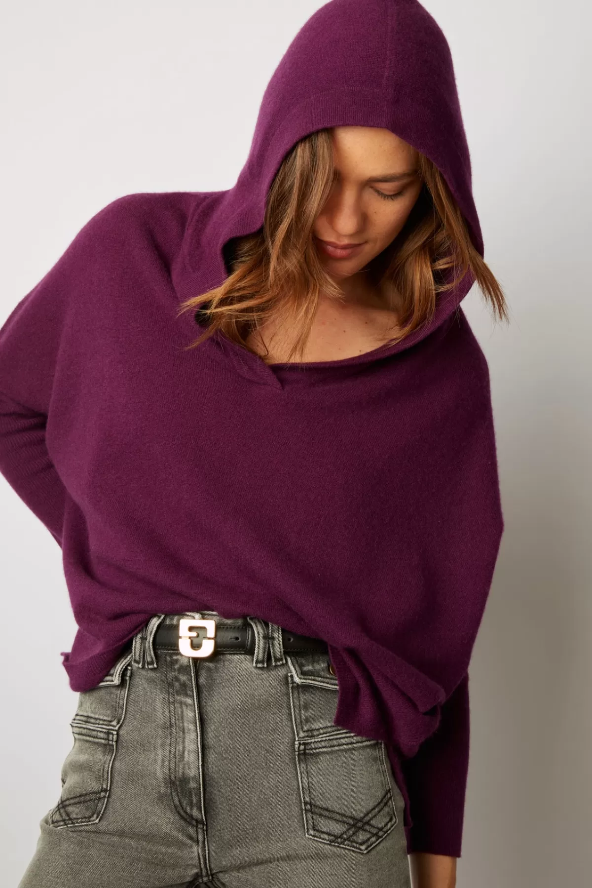 Gerarddarel Pull oversize à capuche en cachemire - LALOU Violet-Femme Maille