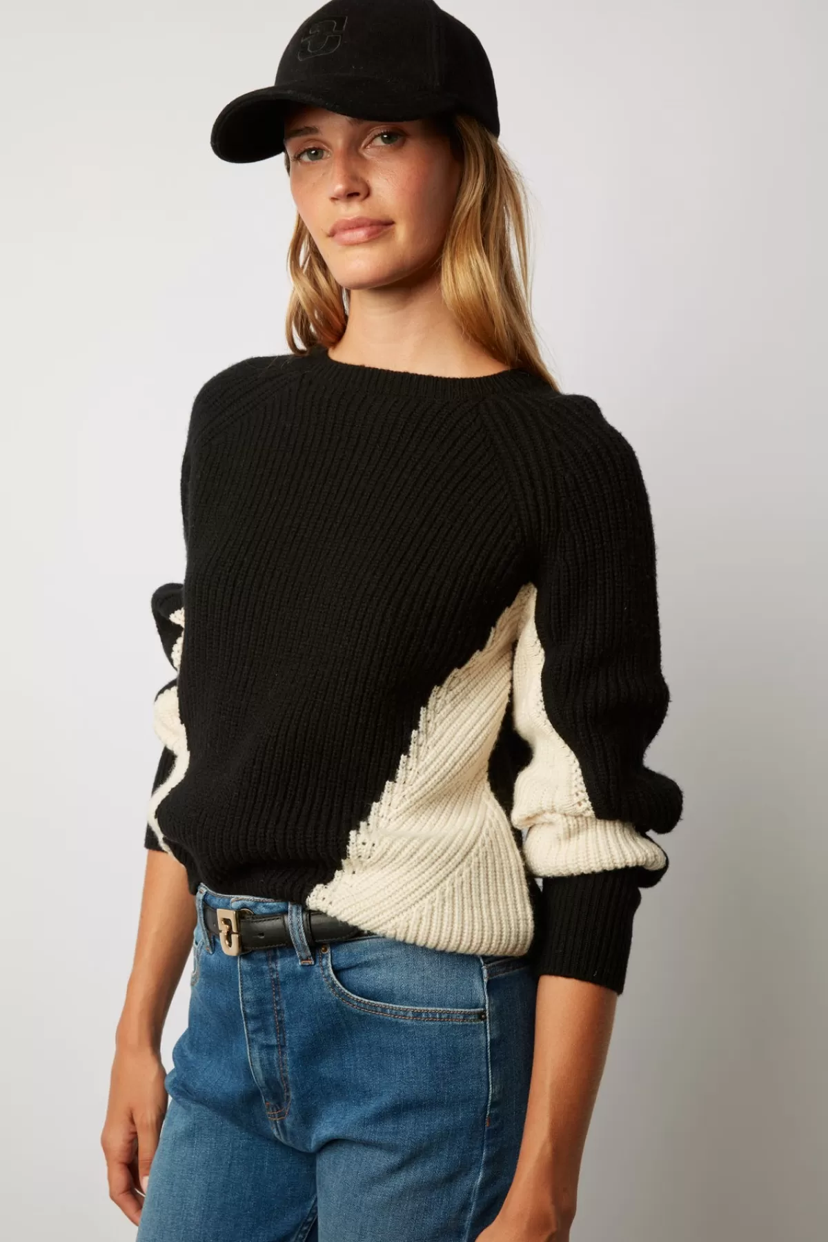 Gerarddarel Pull épais en laine mélangée color block - LIBBY Noir-Femme Maille
