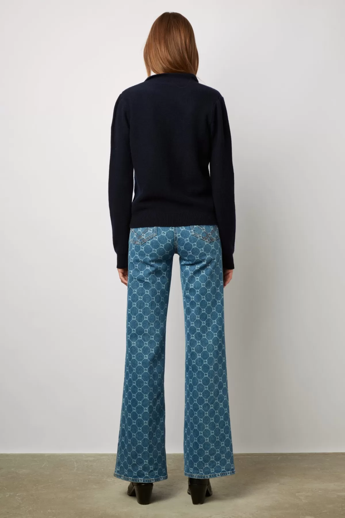 Gerarddarel Pull uni en laine avec col chemise et strass - LUDIVINE Bleu foncé / Marine-Femme Maille