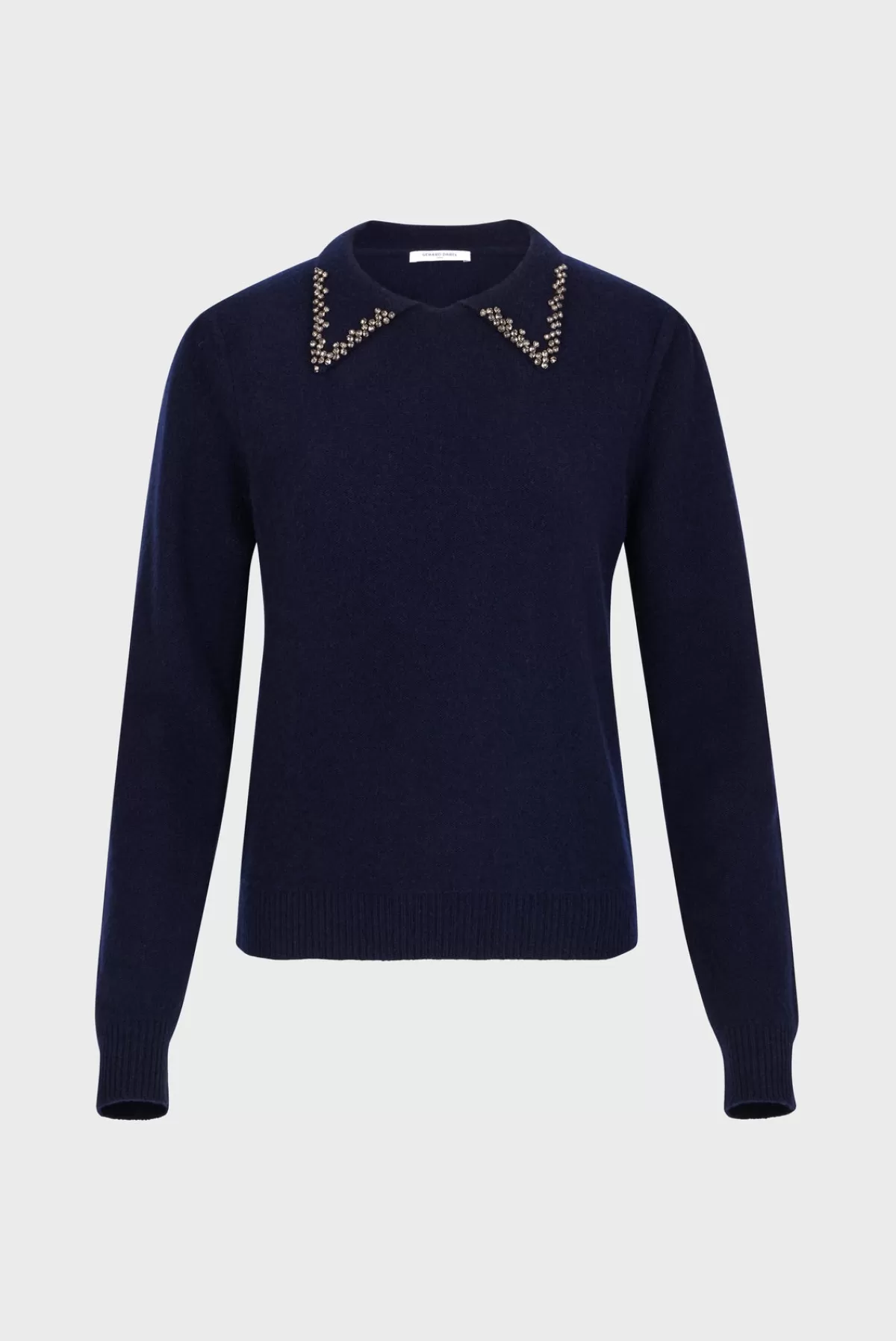 Gerarddarel Pull uni en laine avec col chemise et strass - LUDIVINE Bleu foncé / Marine-Femme Maille