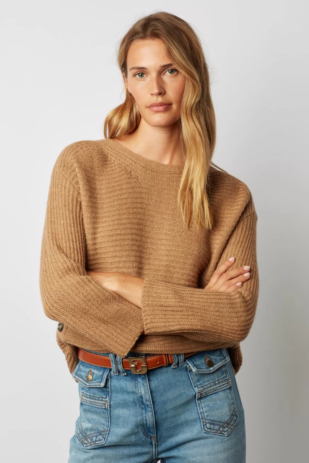 Gerarddarel Pull uni tricotage ottoman - LIV Beige-Femme Maille