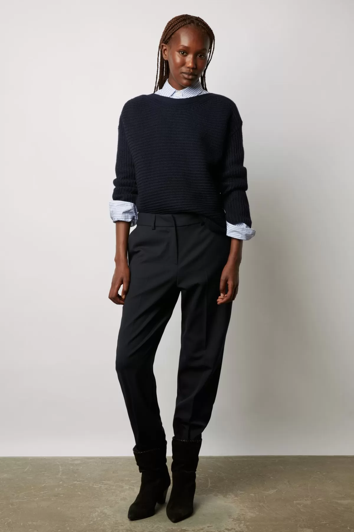 Gerarddarel Pull uni tricotage ottoman - LIV Bleu foncé / Marine-Femme Maille