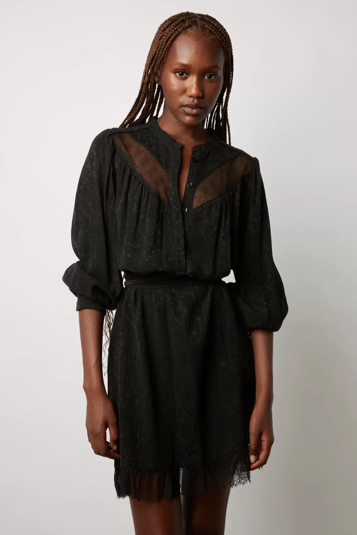 Gerarddarel Robe courte en jacquard avec application de dentelle - JOSY Noir-Femme Robes