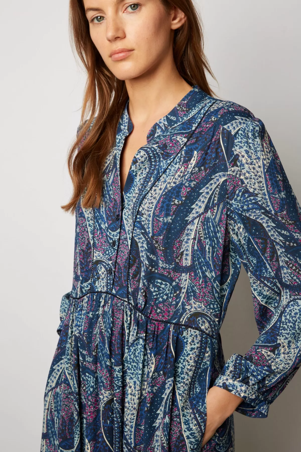 Gerarddarel Robe courte et fluide imprimé cachemire – JANICE Bleu-Femme Robes