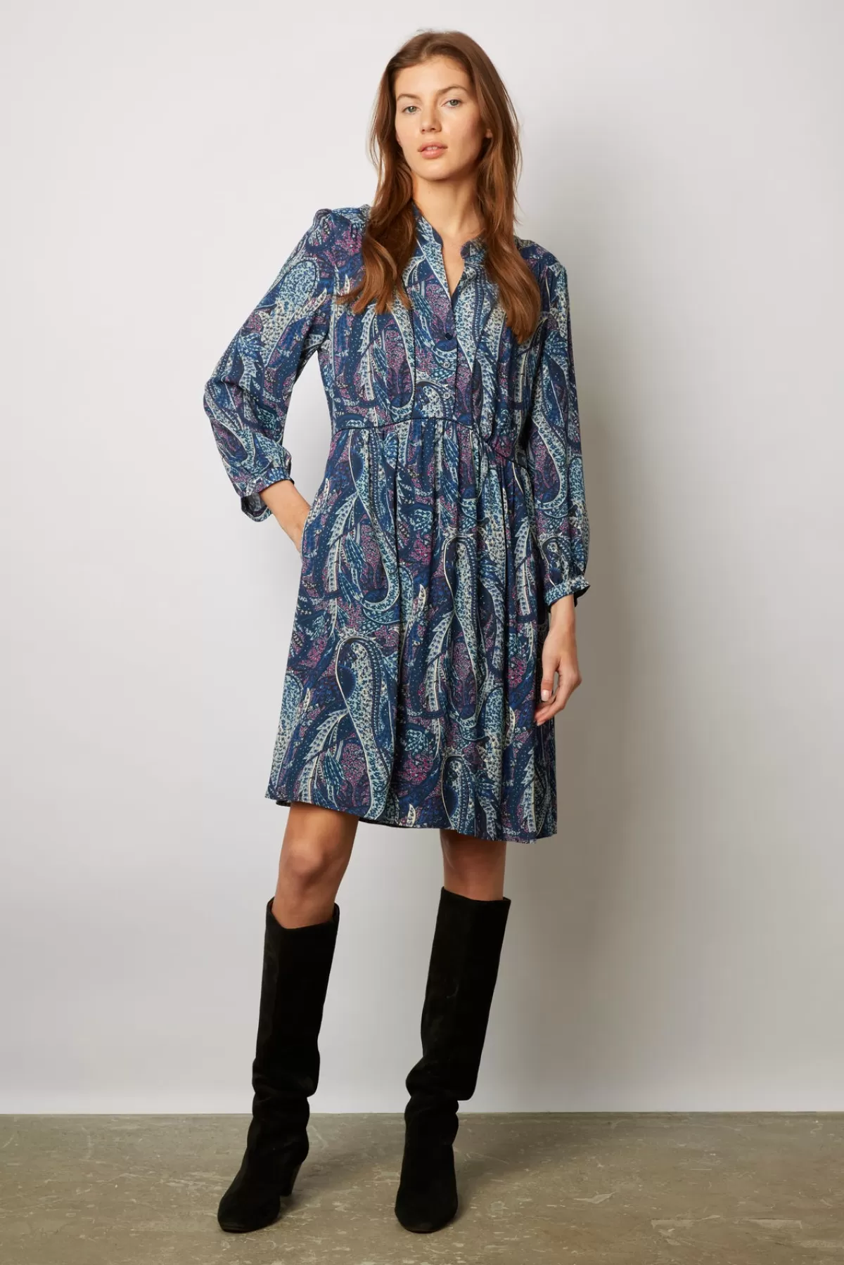 Gerarddarel Robe courte et fluide imprimé cachemire – JANICE Bleu-Femme Robes