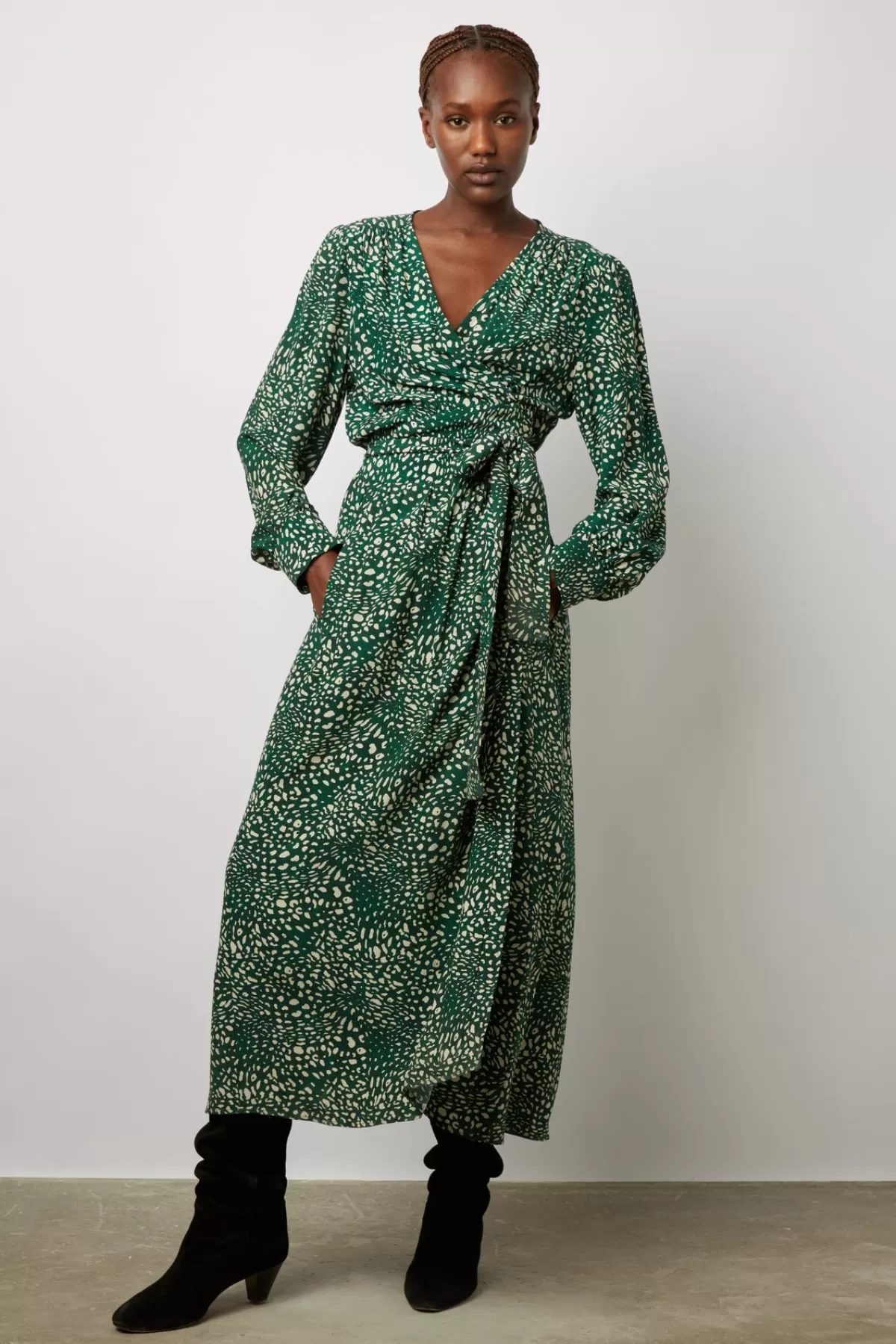 Gerarddarel Robe longue portefeuille imprimé léopard - JOVANA Vert-Femme Robes