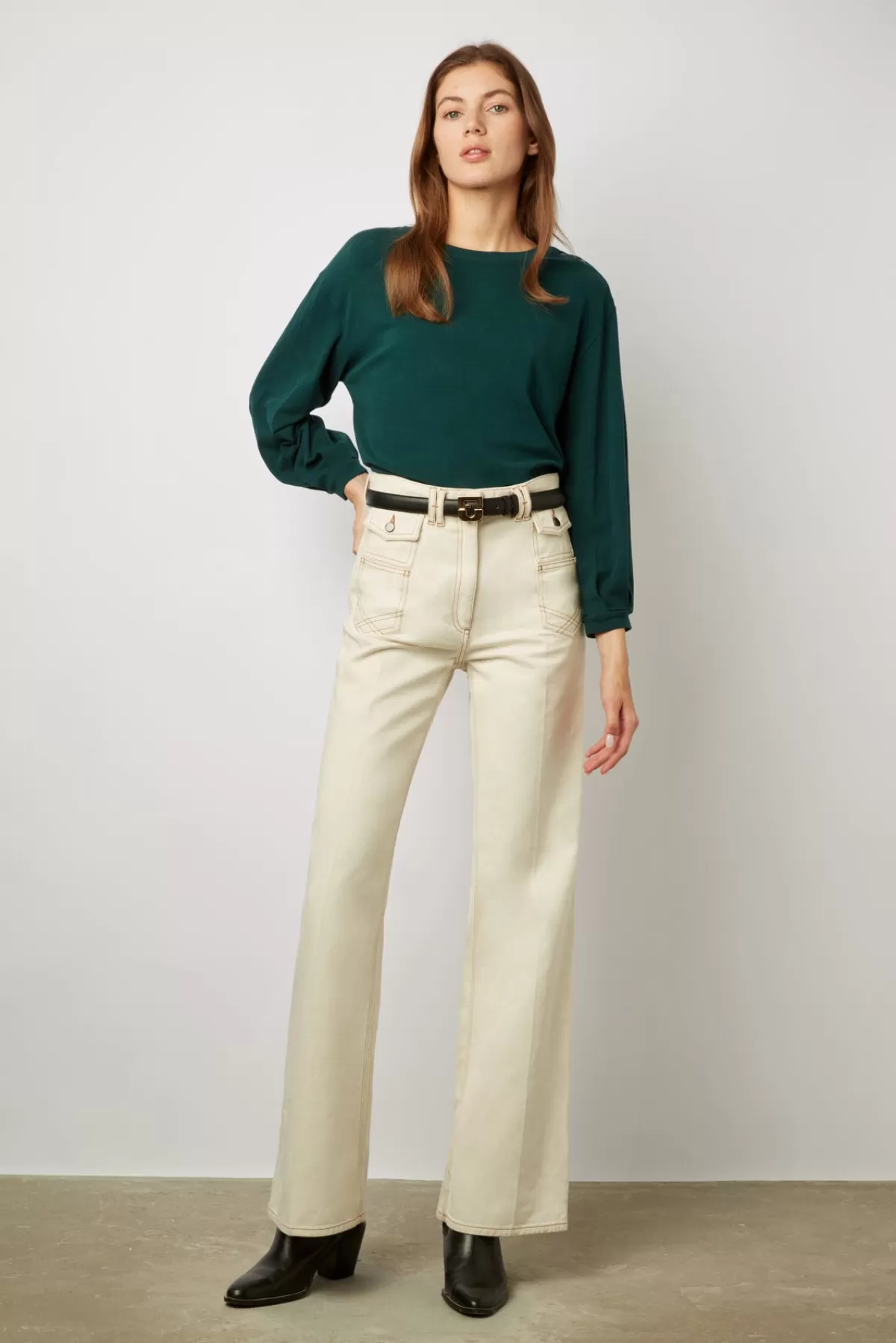 Gerarddarel T-shirt col rond et manches longues en coton et modal - ADELYS Vert-Femme Tops & Sweats