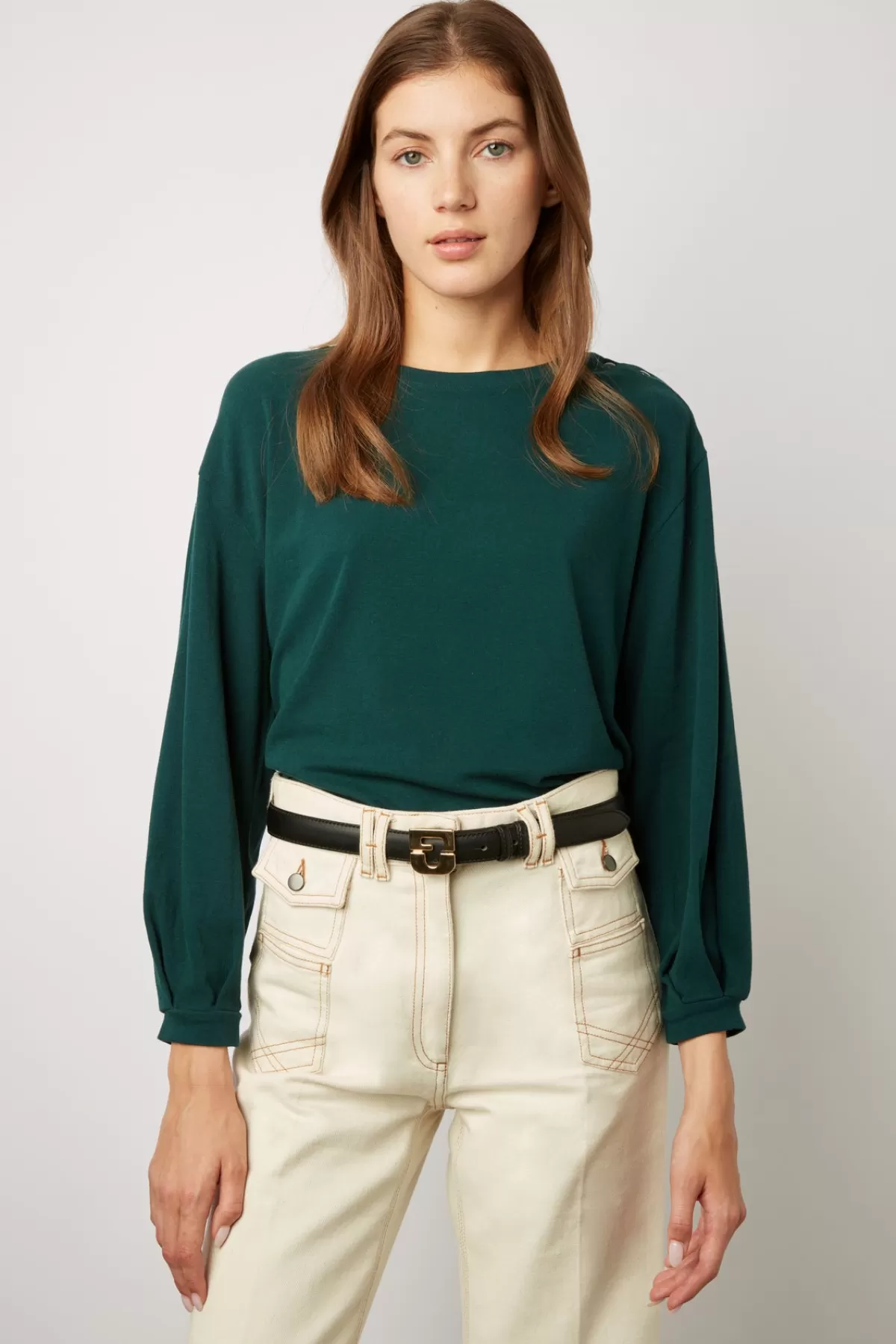 Gerarddarel T-shirt col rond et manches longues en coton et modal - ADELYS Vert-Femme Tops & Sweats