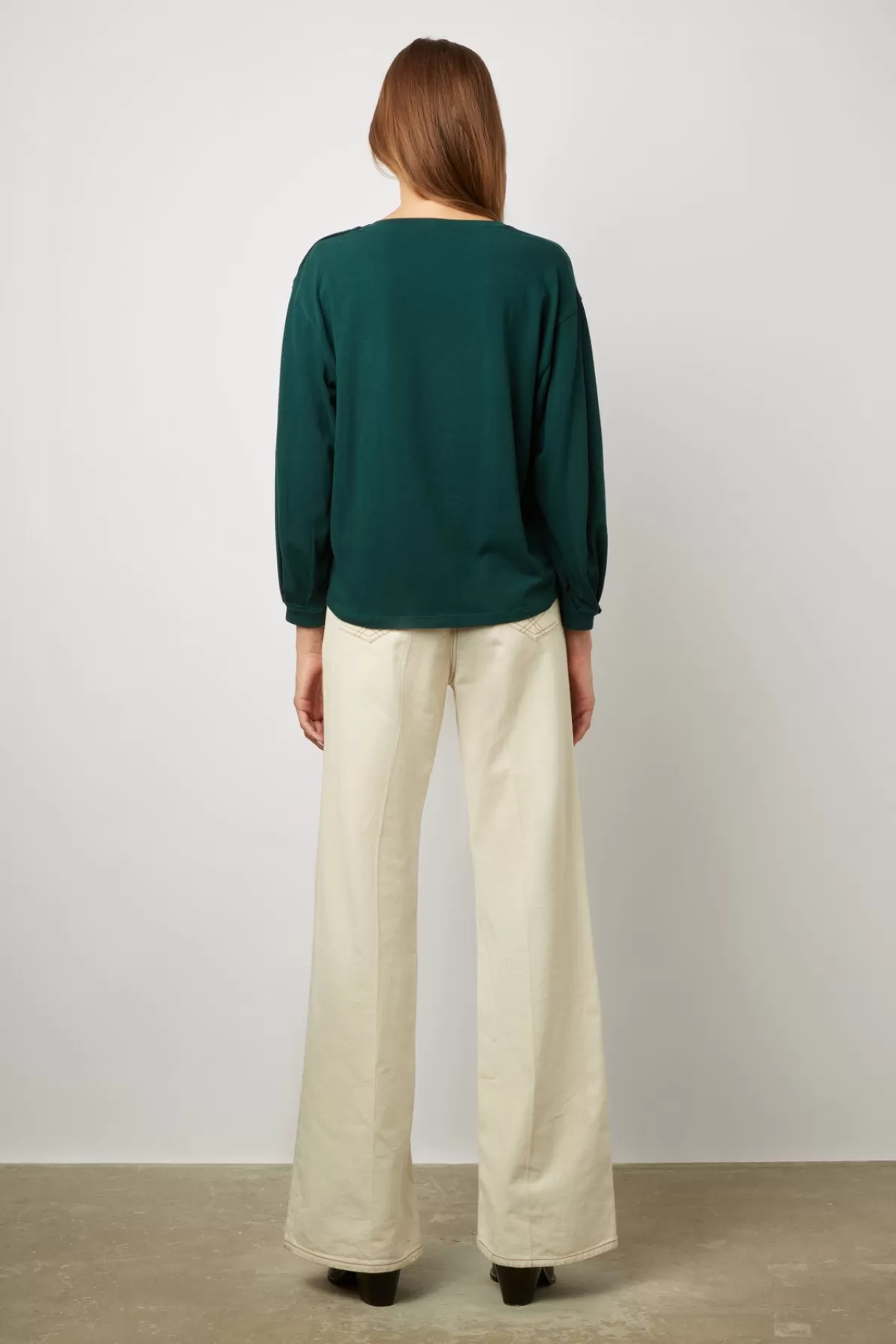 Gerarddarel T-shirt col rond et manches longues en coton et modal - ADELYS Vert-Femme Tops & Sweats