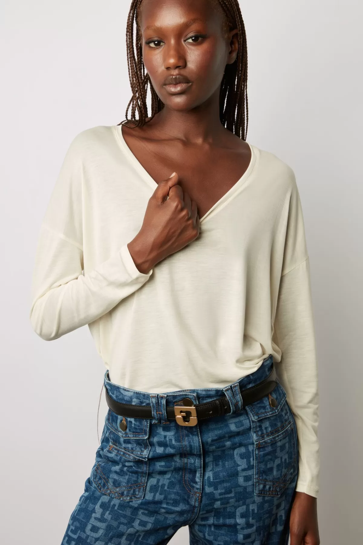 Gerarddarel T-shirt fluide à col V - ADRYANNA Blanc-Femme Tops & Sweats