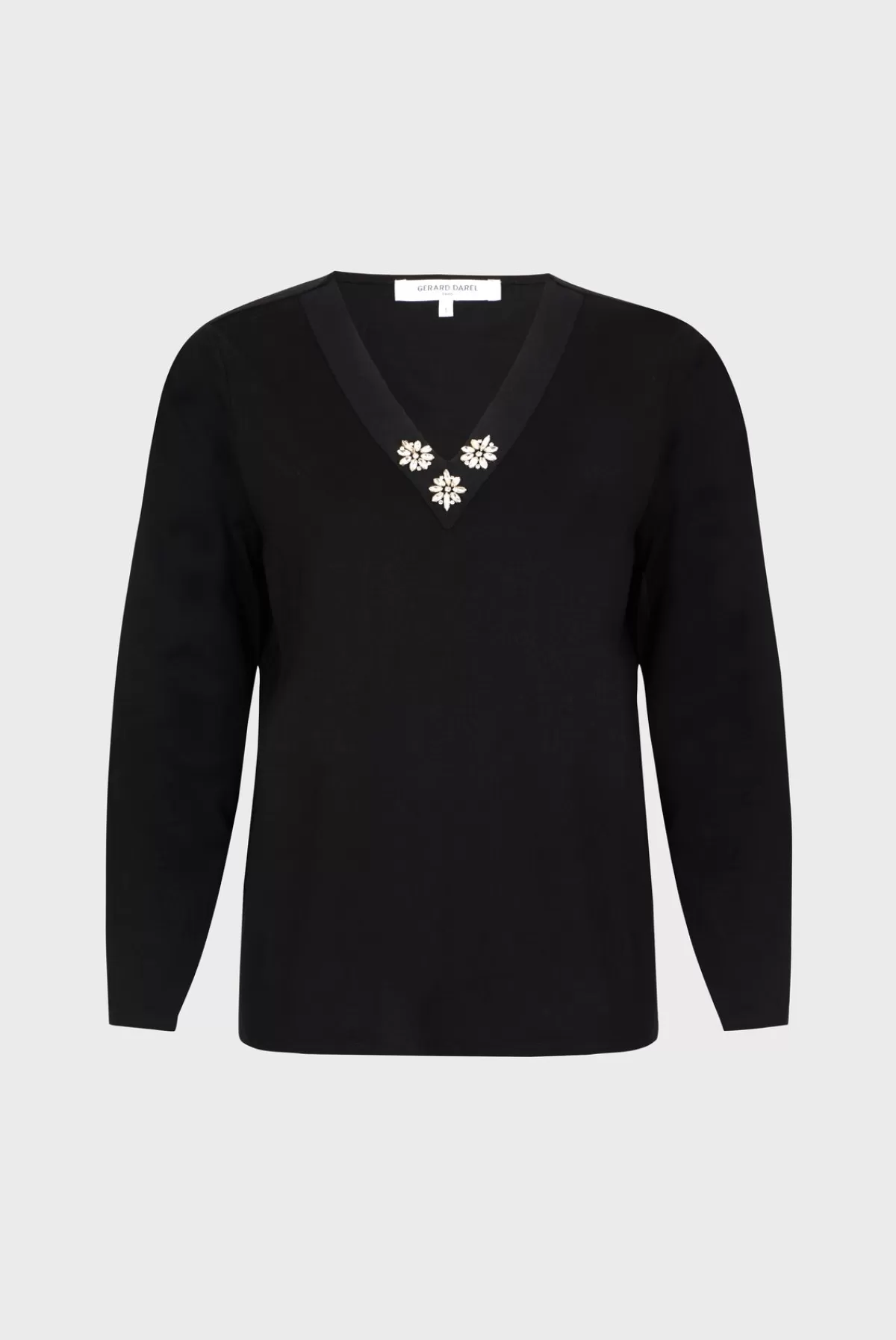 Gerarddarel T-shirt uni au col V décoré de diamants - ARIELLE Noir-Femme Tops & Sweats